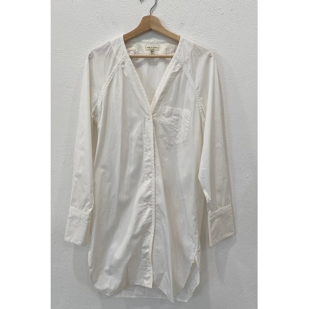 Rag & Bone V Neck White Button Down Shirt Dress Long Sleeve Small